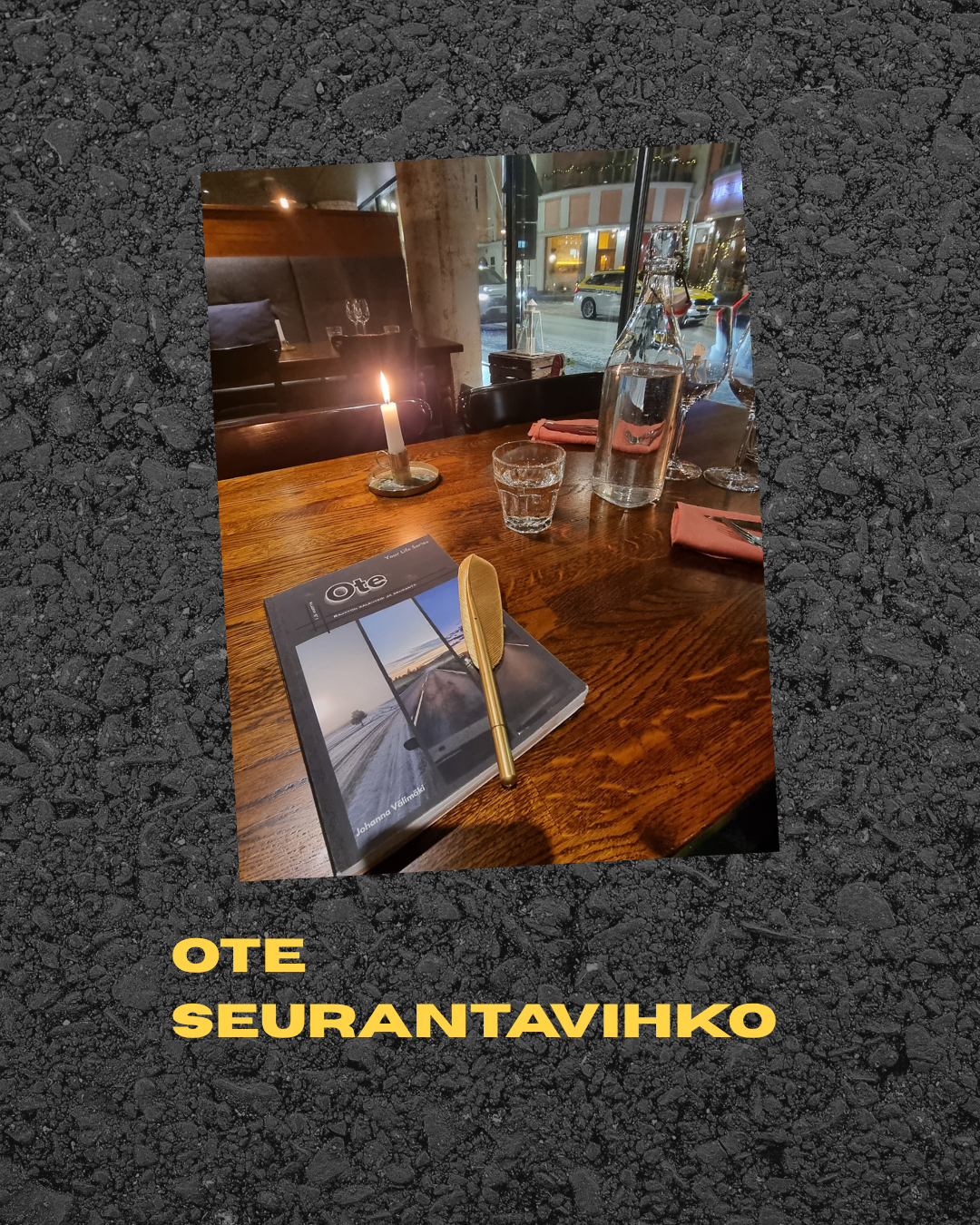Ote seurantavihko ravintolapöydällä